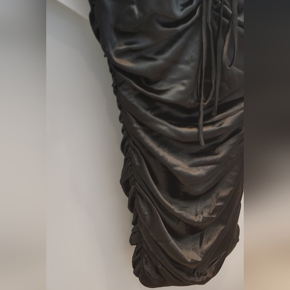 Chic Black Ruched Mini Dress - Picture 5 of 12